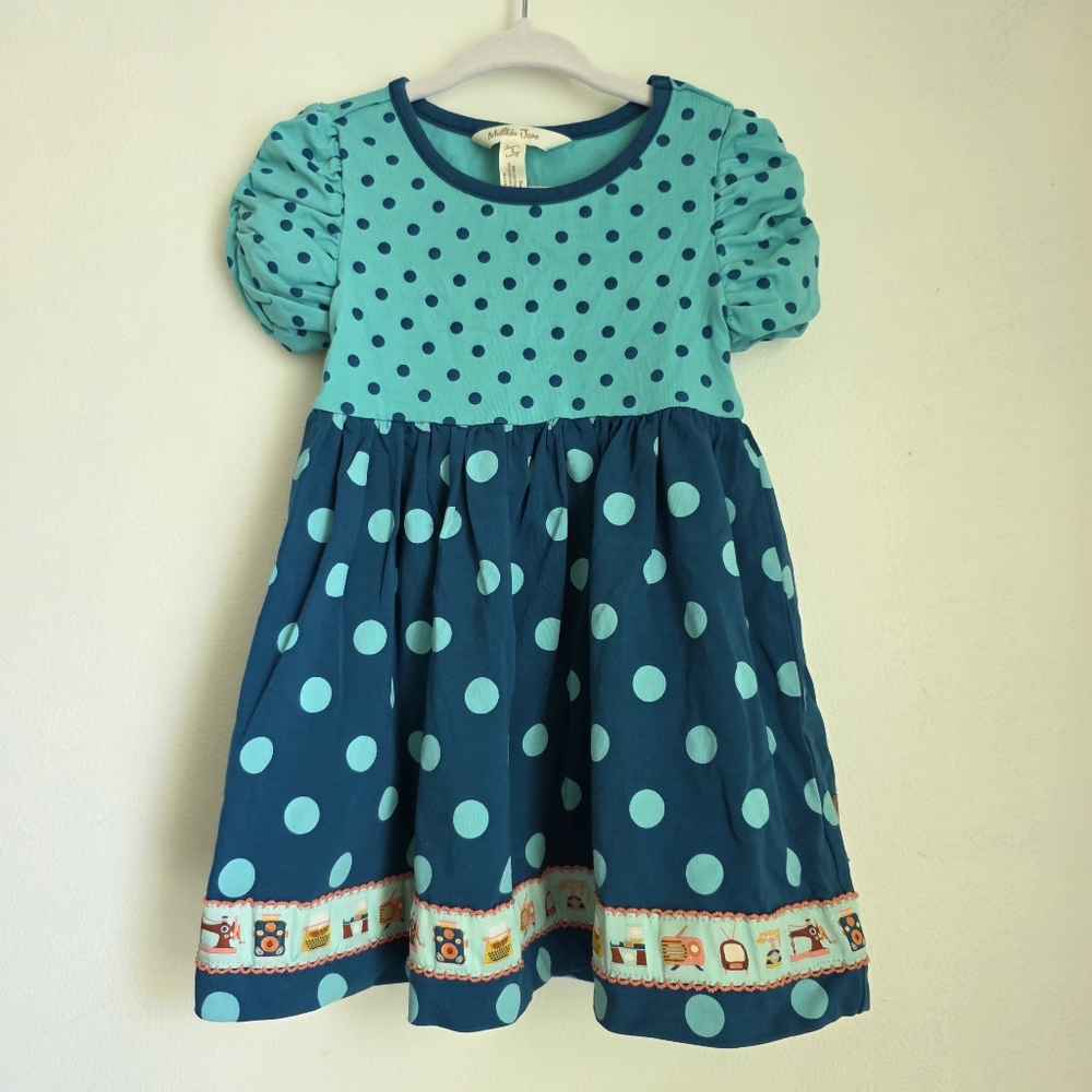 Matilda Jane Dress Toddler Girl Size 2, Aqua Green dot & Blue